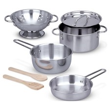 Melissa  Doug Kids Kitchen Set, Stainless Steel Pots  Pans, 8 Pcs  