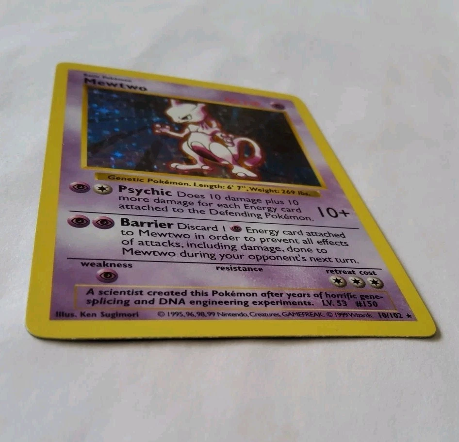 Pokémon Mewtwo 10/102 Base Set Shadowless Holo, Rare, Excellent Condition  - Image 3 of 4