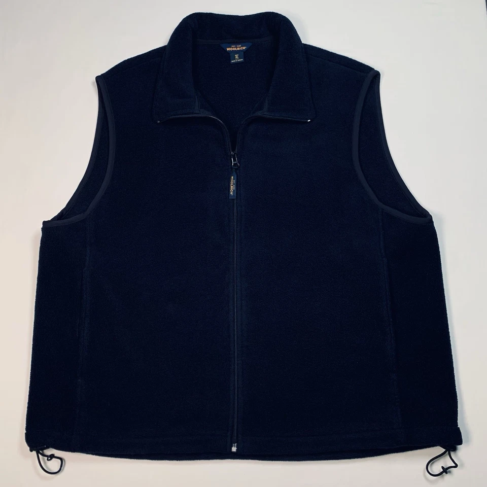 Woolrich Full Zip Fleece Vest Mens XL Navy Blue Pockets Sinch Cord Outdoors Warm - Image 2 of 4