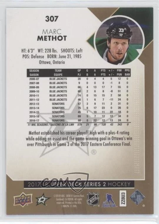 2017-18 Upper Deck High Gloss /10 Marc Methot #307 - Image 2 of 2