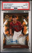 2023 BOWMAN INVICTA AUTO-GOLD ATOMIC REFRACTOR #BI2 DRUW JONES 22/50 PSA 8