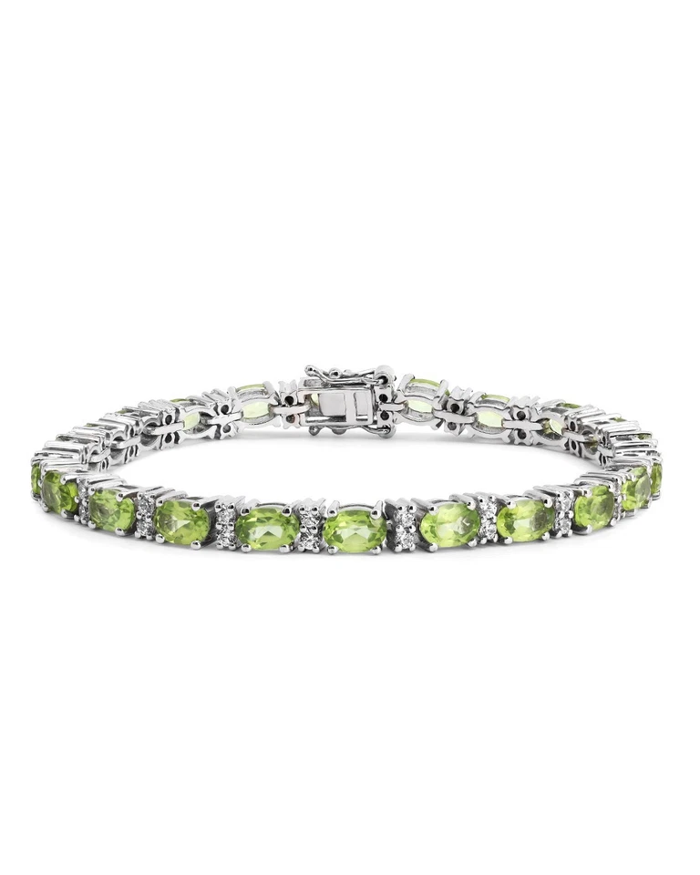 Brazalete de compromiso de tenis de diamantes de peridoto natural de corte ovalado de oro de 14k Foto 2 de 4