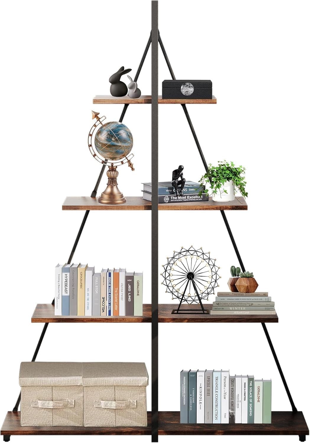 4-Tier Ladder Bookshelf a-Shaped Sailboat Design Bookcase Display Shelf Storage