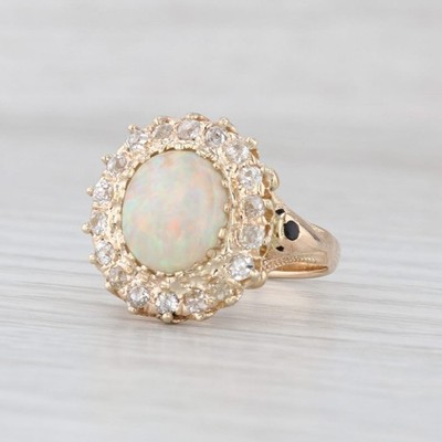 Haydon & Co Cabochon Opal 0.70ctw Diamond Halo Ring 14k Yellow Gold Size 7.5