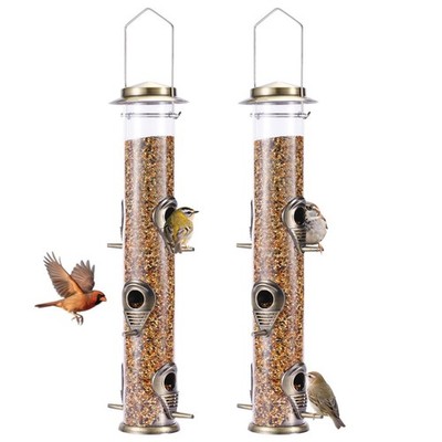 2PK Metal Bird Feeders with 6 Feeding Ports, Outdoor Hanging Tube Feeders for Bi