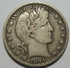 1894-S  San Francisco Mint US Barber "Liberty Head" Half Dollar Very Fine