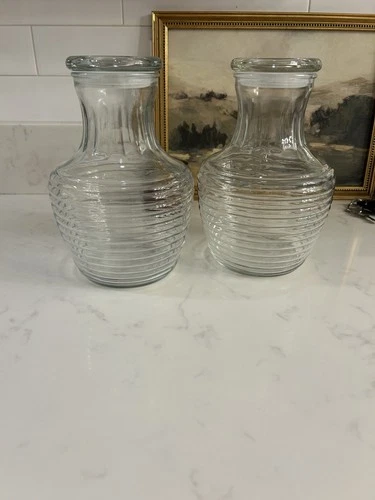Two Vintage Anchor hocking Beehive Clear Glass Pitchers