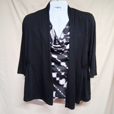 August Silk Petite Women Size PL Black Purple Patterned One-Piece Shirt & Cover