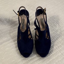 PRADA Blue Suede Strappy Slingback Open Toe Stiletto Heels EU 38.5