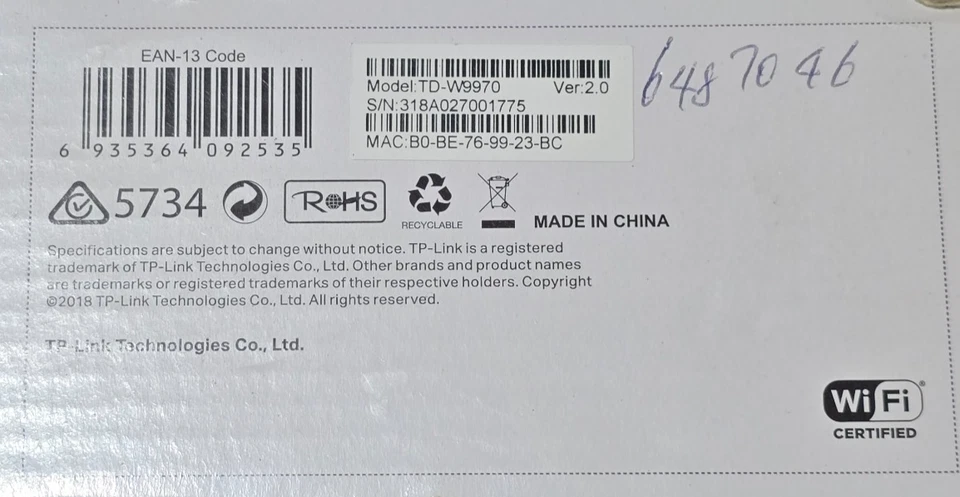 TP-Link TD-W9970 Wireless N300 Modem Router with 4-Port Switch USB (TPG Box) - Image 3 of 4