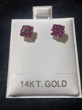 14k Solid White Gold Earrings Push Back With Pink CZ 864