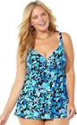 NWOT Black Multi Swimsuits for All Sweetheart Underwire Tankini Top Size 44DD