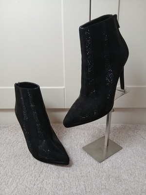 Moda In Pelle Damen Stiefeletten Größe EU 40 UK 7 schwarz Schmucksteinen Stiletto Reißverschluss