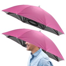 2 Pcs 26" Headband Umbrella Hat Black Glue Umbrella Cap for Outdoor Rose Red 