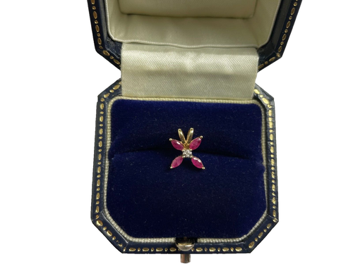Ruby Pendant 9ct Gold Ruby and Diamond Pendant Marquise cut Ruby Vintage Pendant - Picture 4 of 12