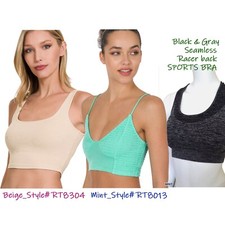 Seamless Racer back SPORTS BRA Pullover Crop Top w/Removable Pads No Wire 