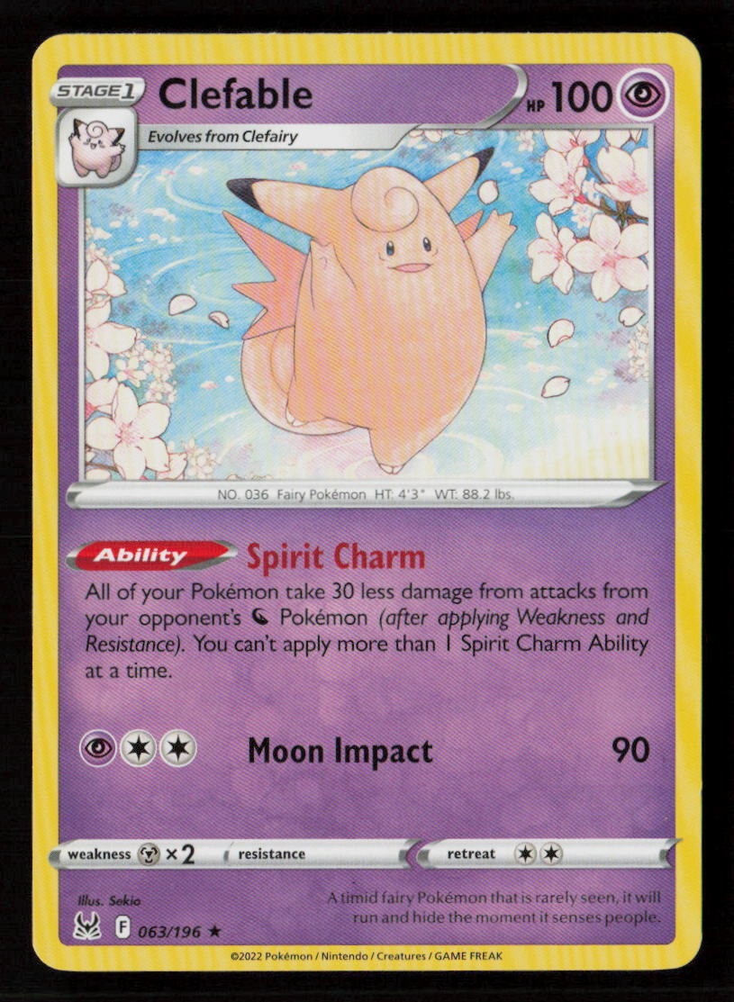 Clefable SWSH11: Lost Origin #063/196 Rare Pokemon Card