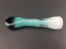 Black, Teal, and White Glass Chillum Pipe Aka One Hitter