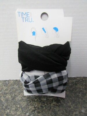 New Time and Tru Multi Wear Wrap 2 pack Black White Black Face Mask Hair Head