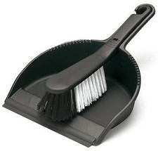 Addis Dustpan Set Metallic Stiff Brush Home Office Indoors Rubber Lip Dust Dirt