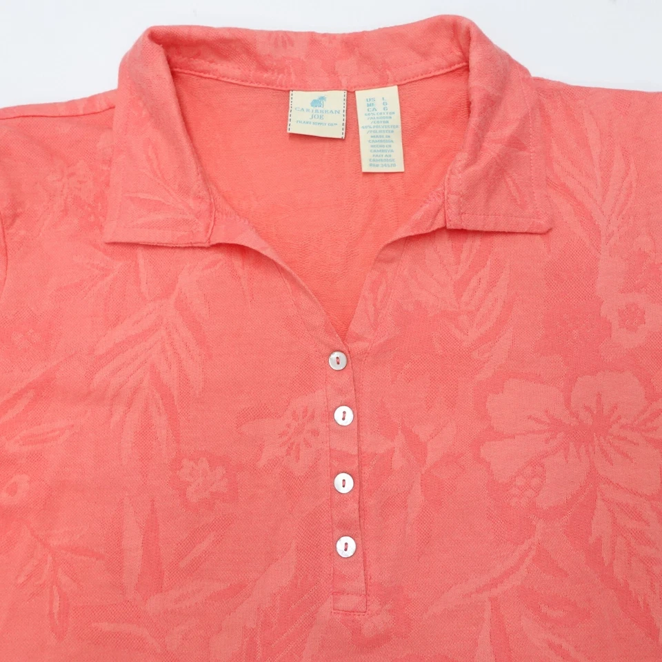 Camisa Polo Caribbean Joe Para Mujer Grande Melocotón Floral Algodón Manga Corta Golf Foto 2 de 4
