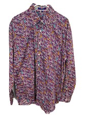Alan Flusser Mens L Purple Paisley Button Up Long Sleeve Dress Shirt Contrast BL
