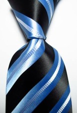 New Classic Striped Light Blue Black JACQUARD WOVEN Silk Men's Tie Necktie