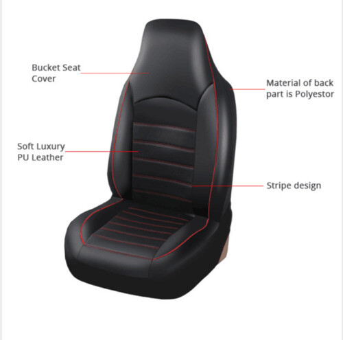 2Pcs Car Truck SUV Seat Cover Set Front Bucket Black/Blue Synthetic Leather - Bild 4 von 8