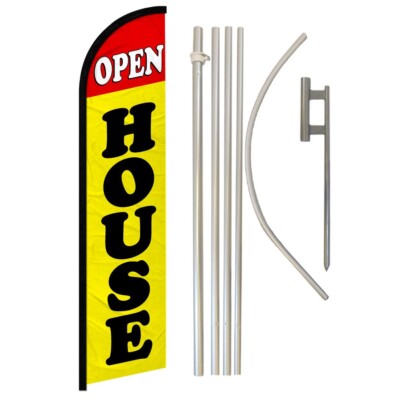 Open House Windless Banner Swooper Advertising Flag Pole Kit Real Estate Red/Yw