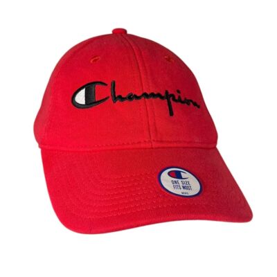 Champion Red Hat Cap Logo Reverse Weave Leather Adjustable Strap Back