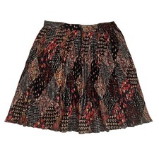 Vintage Boho Floral Patchwork Print Pleated Skirt Black Drawstring Hippie