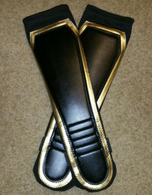 Pro Wrestling KICKPADS Black with Gold Outline- Gear KNEEPADS New
