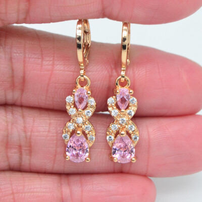 18K Yellow Gold Filled Women Black Mystic Topaz Teardrop Dangle Earrings Jewelry