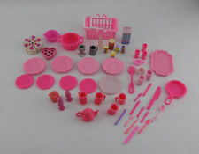 Vintage Barbie Dishes Plastic Pink Basket Cake Food Silverware Lot