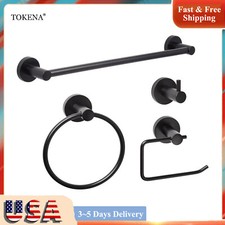 4 Pieces Matte Black Bathroom Accessories Set Bathroom Hardware Set 24 Towel Bar