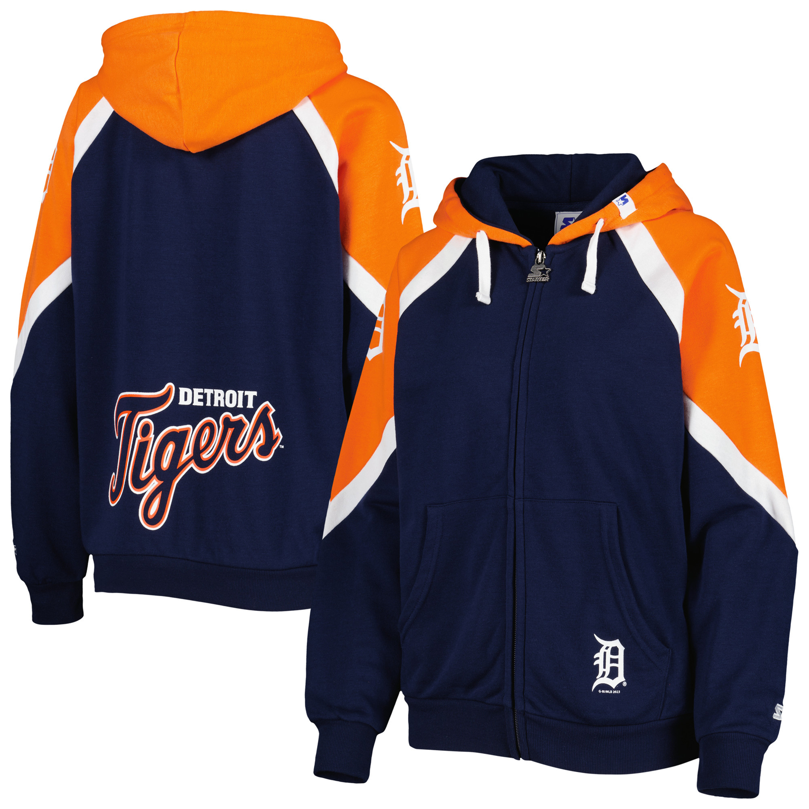 Women's Starter Navy/Orange Detroit Tigers Hail Mary Full-Zip Hoodie | eBay