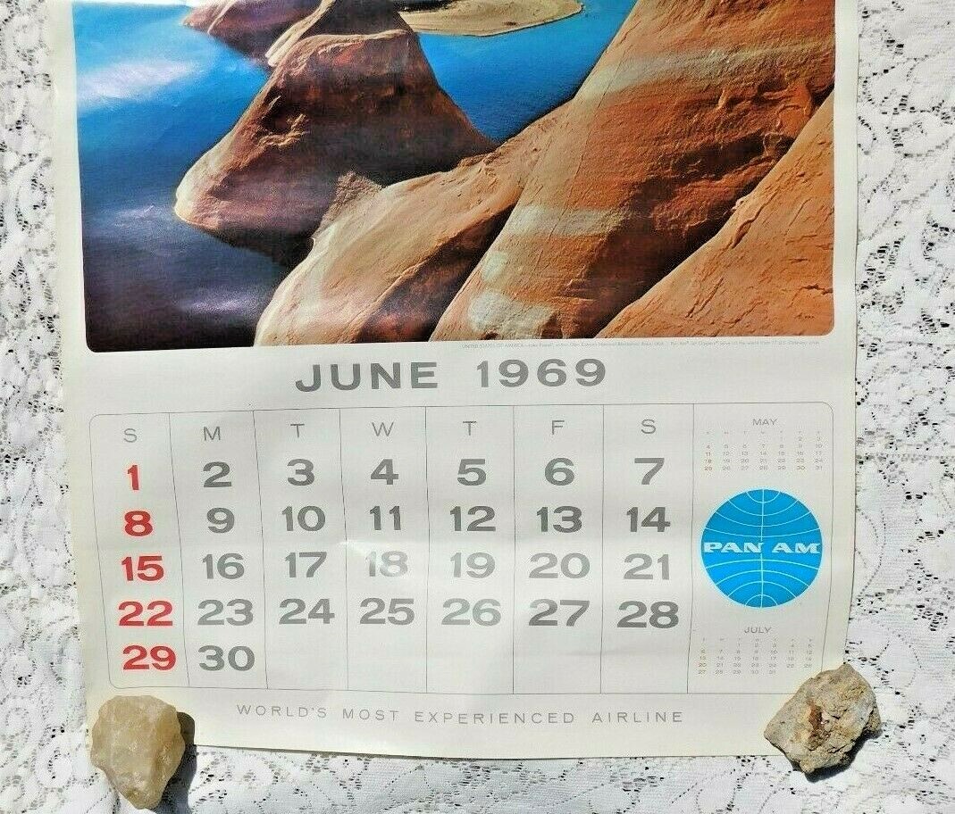 VINTAGE PAN AM AMERICAN AIRLINES CALENDAR TRAVEL POSTER JUNE 1969 LAKE POWELL | eBay vintage-pan-am-american-airlines-calendar-travel-poster-june-1969-lake-powell-ebay