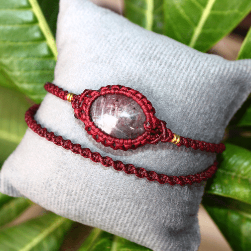 Handmade Natural Star Sapphire Gemstone Micro Macrame Cuff Boho Crystal Bracelet - Picture 2 of 11