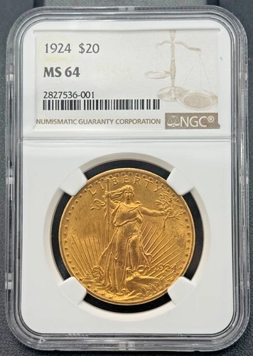 1924 P $20 Gold Saint Gaudens Double Eagle, NGC MS 64, High Grade Coin