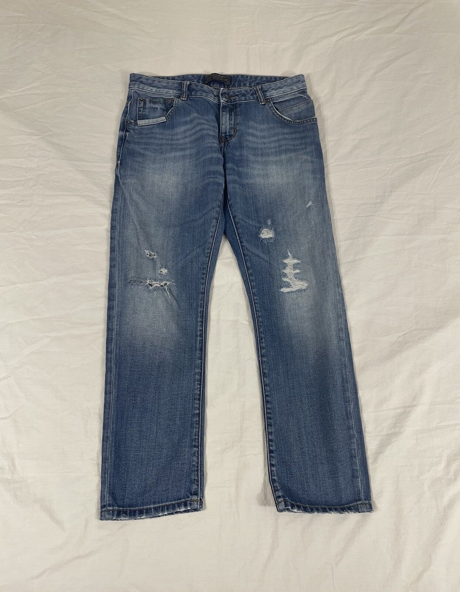 Zara Basic Z1975 Women Blue Distressed Cropped Denim Jeans Size