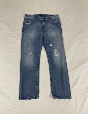 Zara Basic Z1975 Women Blue Distressed Cropped Denim Jeans Size 4
