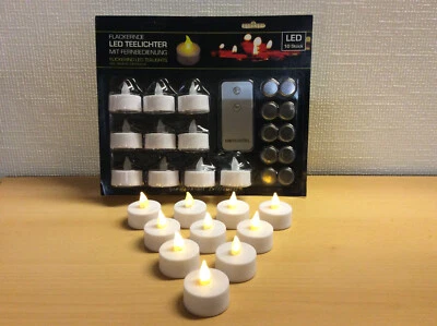 LED Teelichter 10er Set mit gelb flackernden LED's + Fernbedienung - Bild 1 von 3