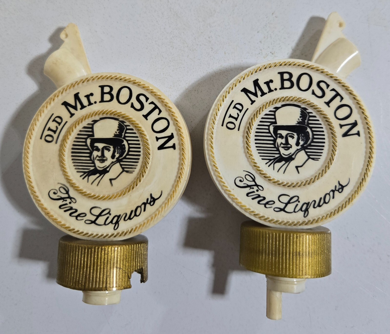 Set of 2 VTG Old Mr Boston Fine Liquors Plastic Bottle Poure