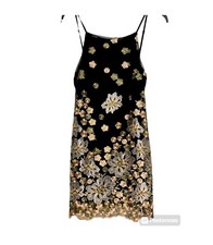 Embroidered Floral Little Black Dress, Cocktail Dress, Low Back, XS