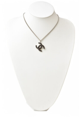 Chanel Necklace/Pendant CHANEL COCO Mark/Rhinestone Black/Silver