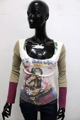 Guess T-Shirt Femme Taille S Multicolore Estival En Coton Logo - Photo 1/4