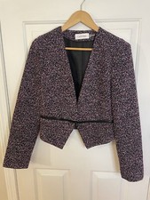 Calvin Klein Tweed Womens Blazer Jacket Size 10 Pink Black Zipper Details Career