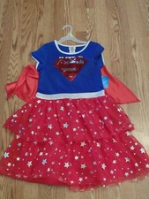 New Girls Supergirl Halloween Costume/Dress Size Large 10/12 With Removable Cape