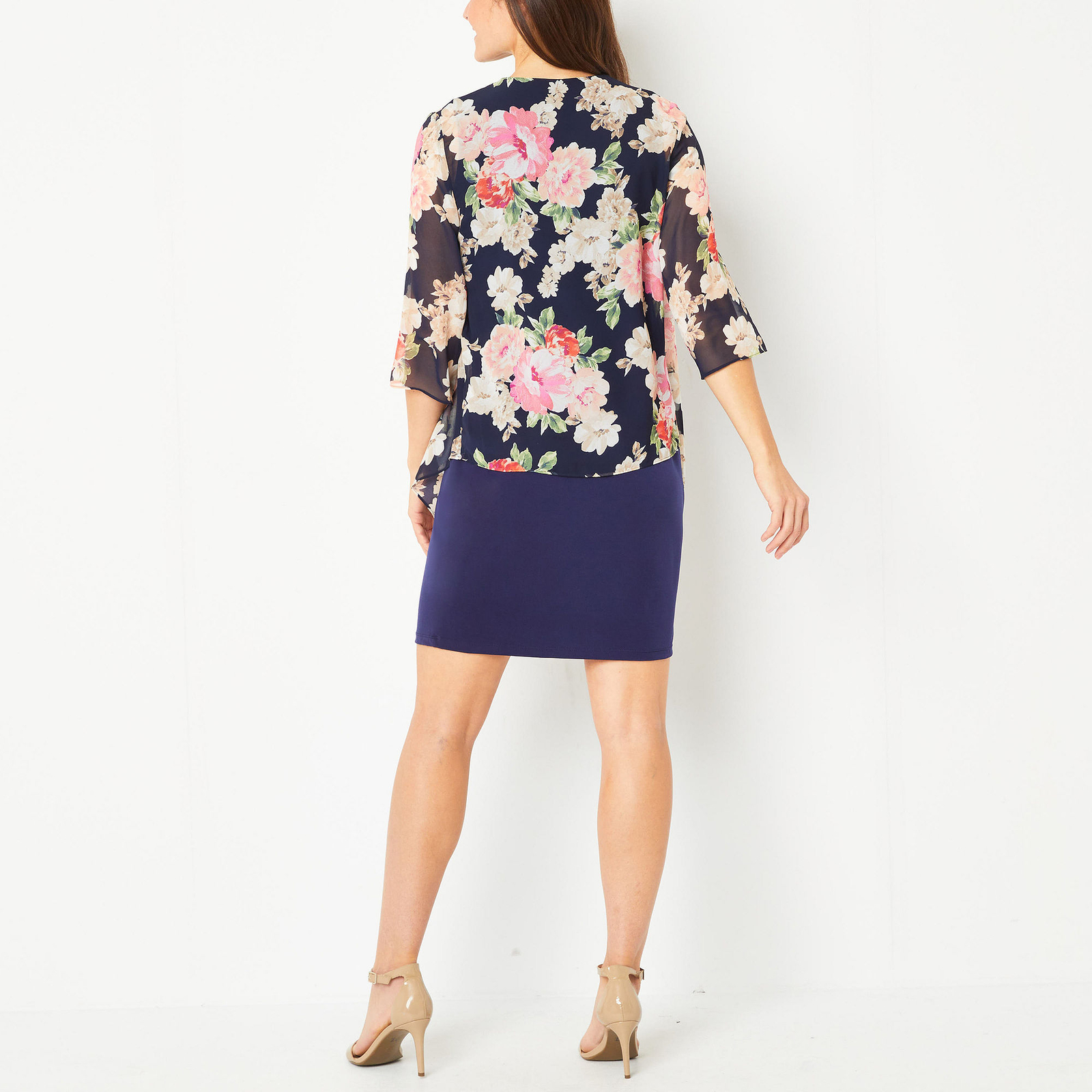 R & K Originals Floral FauxJacket Dress With Removable Necklace NAVY