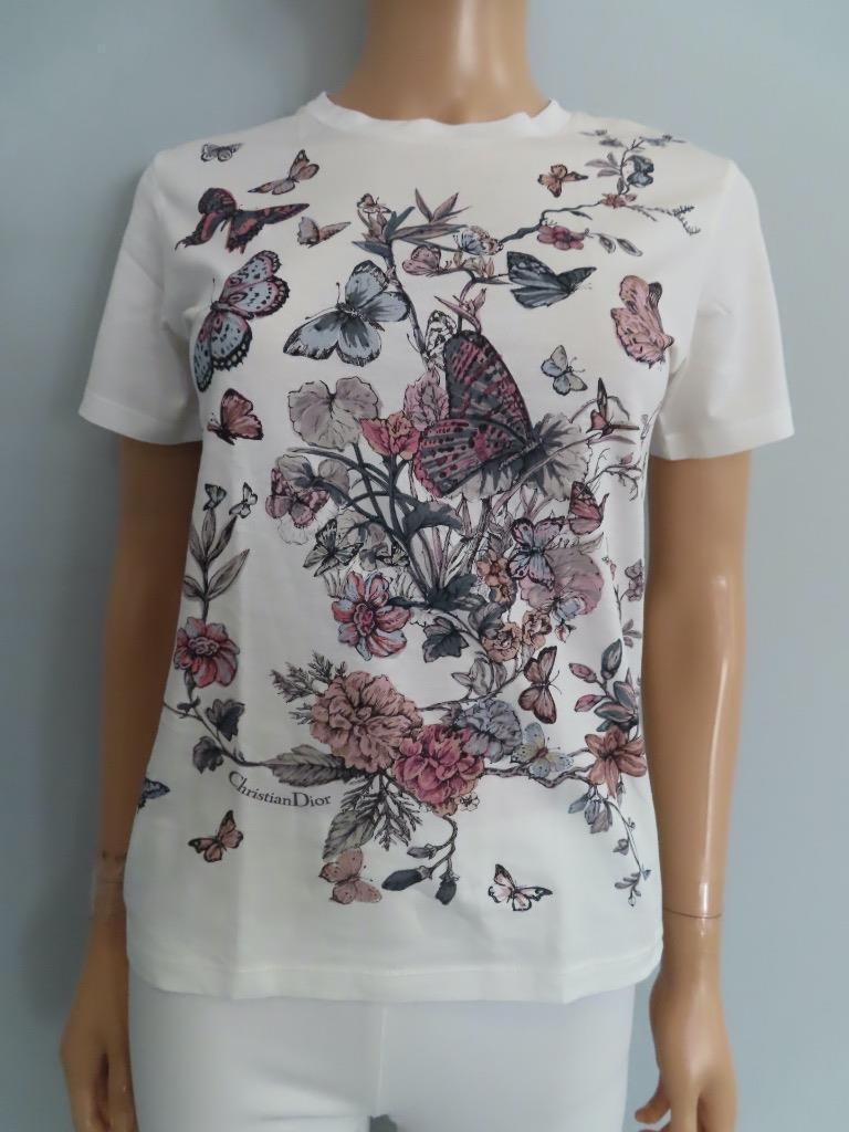 Christian Dior Ecru/Multicolor Butterfly Graphic T-Shirt Christian Dior Ecru/Multicolor Butterfly Graphic T-Shirt